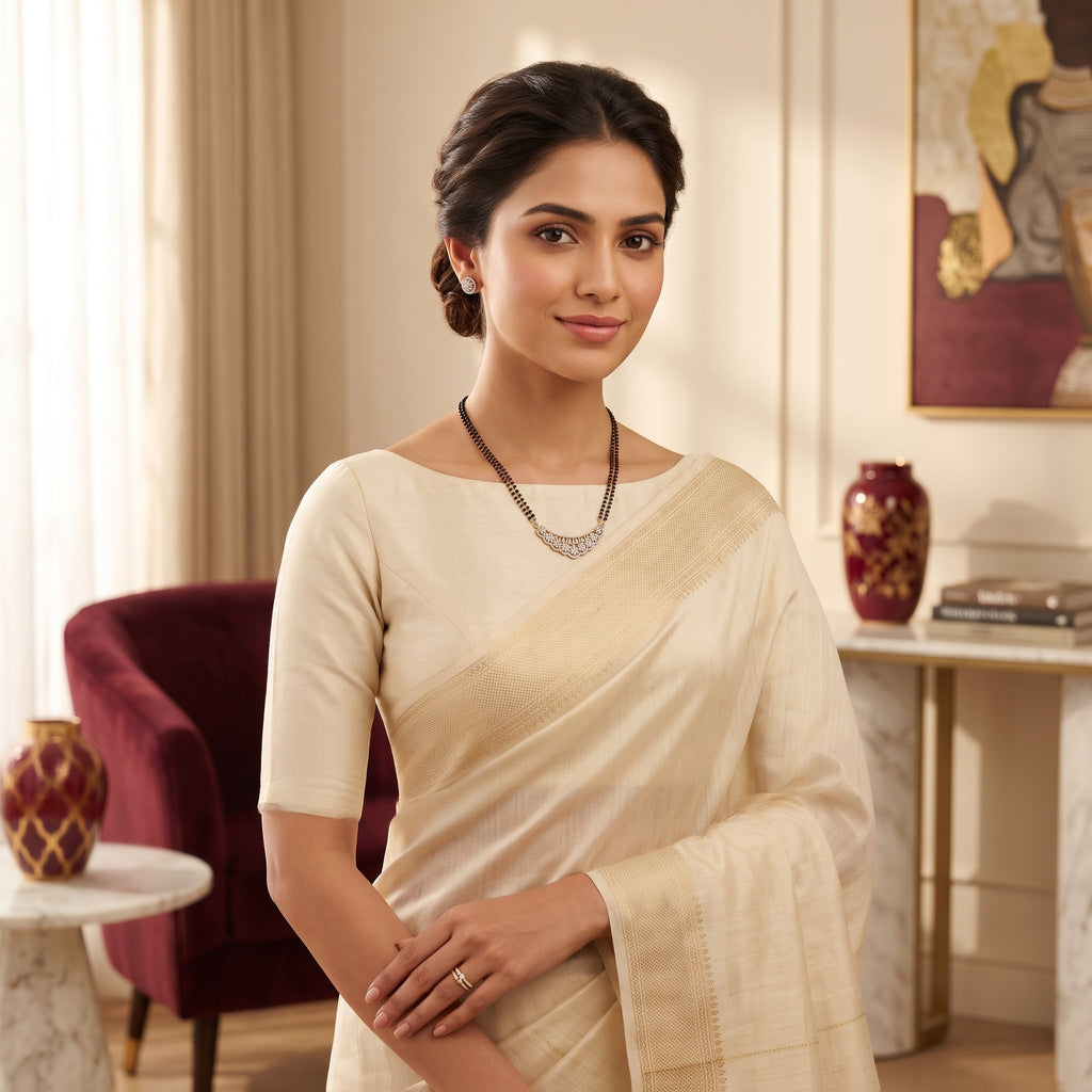 Gold CZ Scalloped Floral Fan Short Mangalsutra