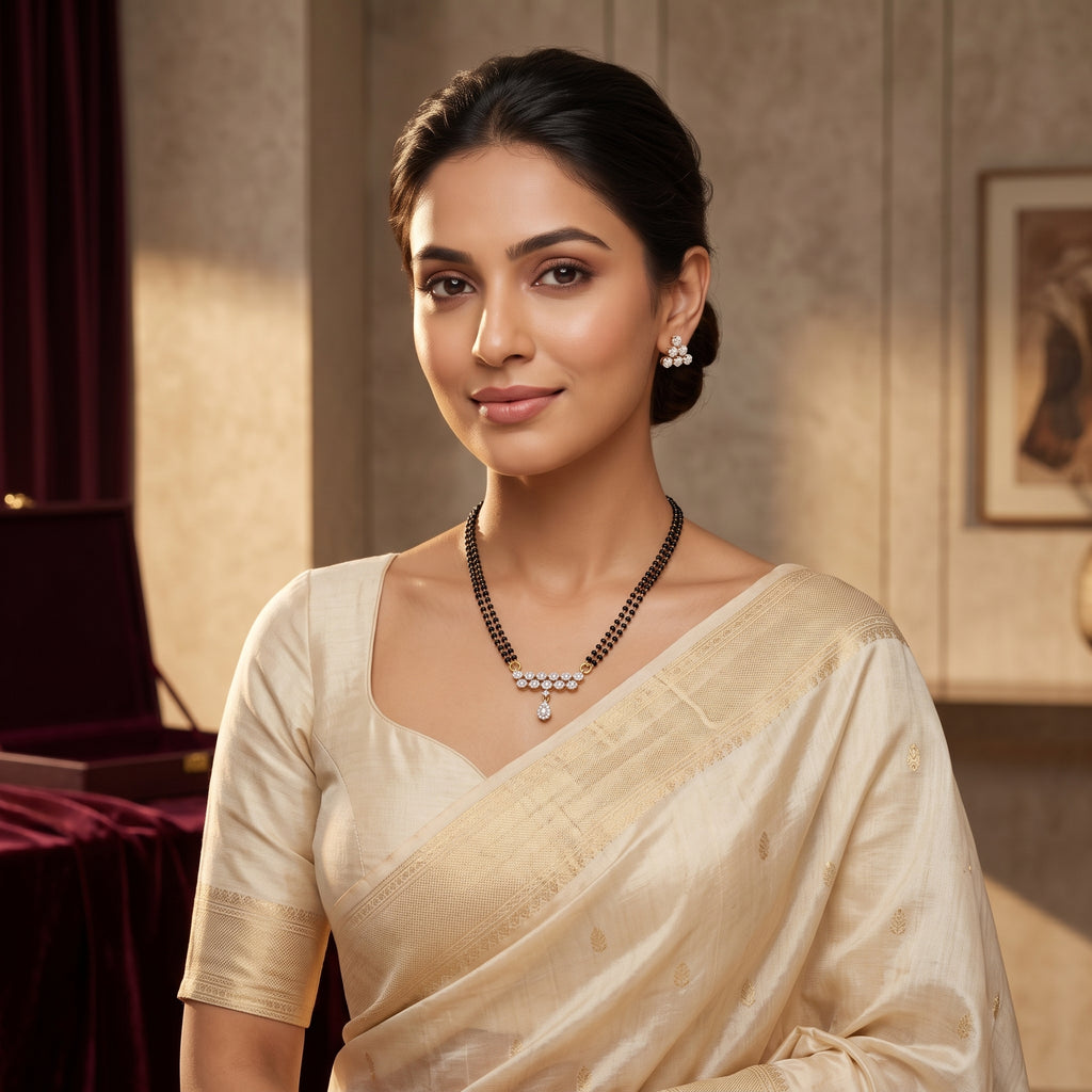 Gold CZ Double Row Drop Short Mangalsutra
