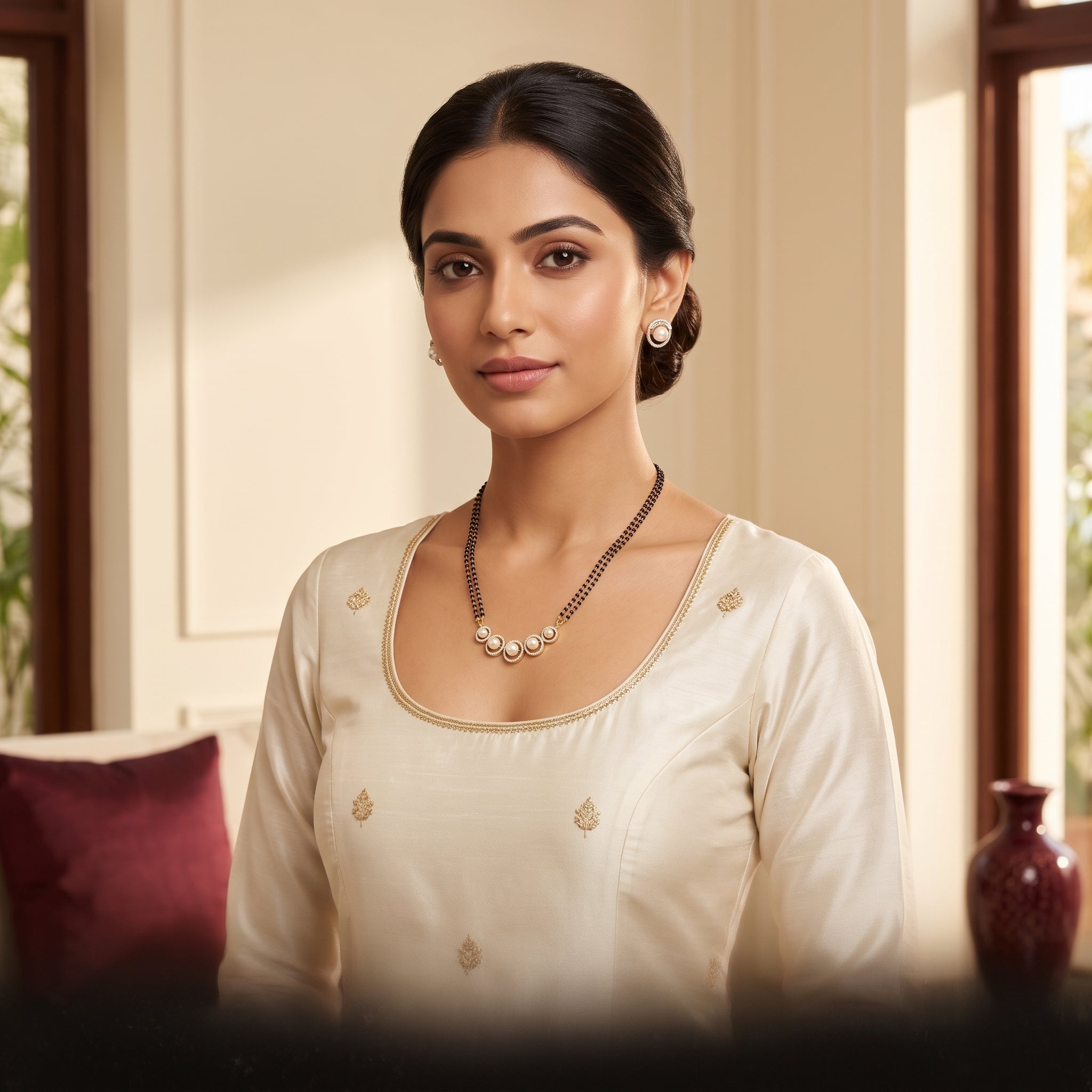 Gold Pearl Halo Row Short Mangalsutra