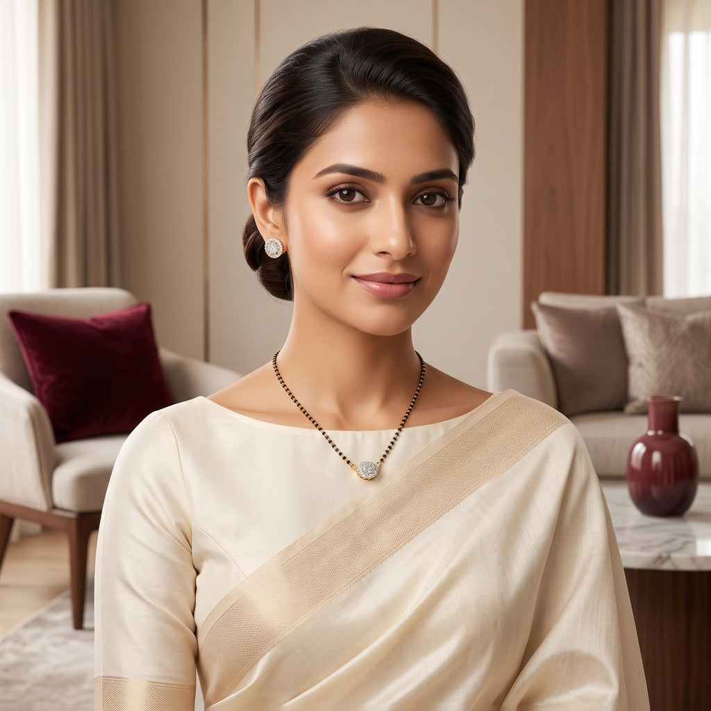 Gold Single Halo Solitaire Short Mangalsutra