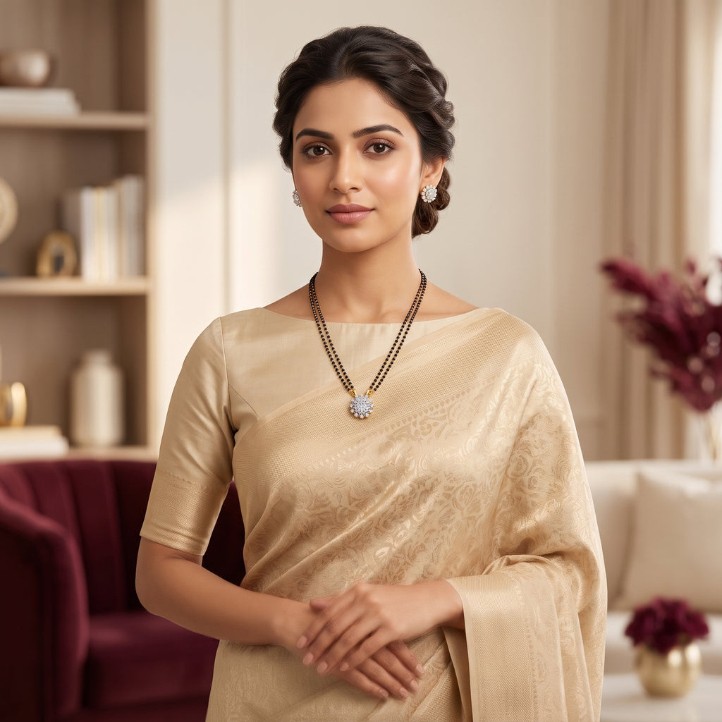 Gold CZ Sunburst Solitaire Short Mangalsutra