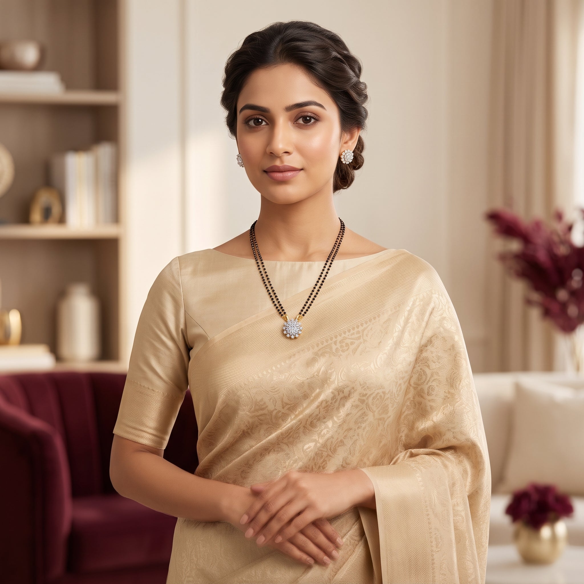 Gold CZ Sunburst Solitaire Short Mangalsutra