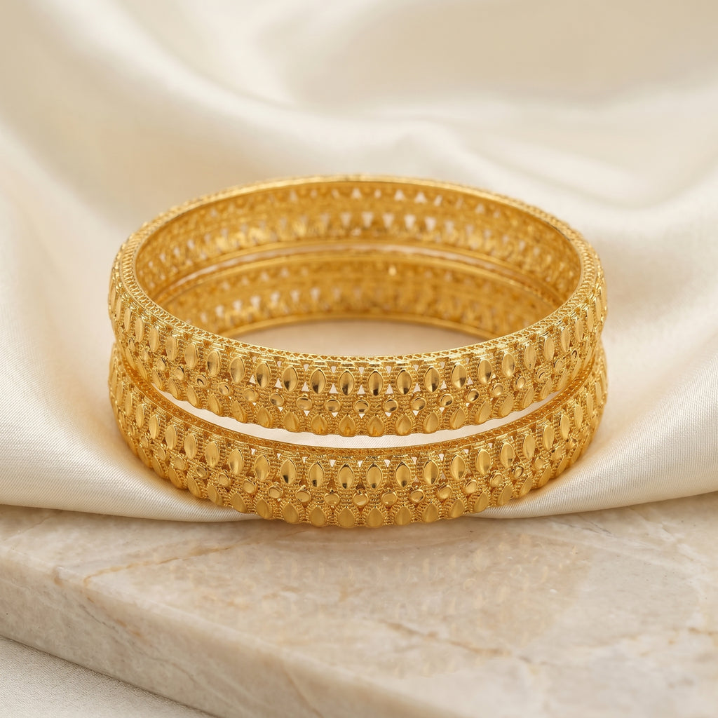 Gold Marquise Lattice Filigree Bangle Pair