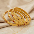 Gold Bright-Cut Crescent Meenakari Bangle Set of Four