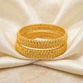 Gold Triple-Row Oval Drop Open-Work Bangle Pair