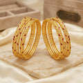 Gold Wheat Leaf Ruby Meenakari and Rope Twist Bangle Set of Four