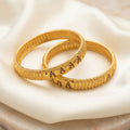 Gold Black Meenakari Palm Leaf Panel Bangle Pair