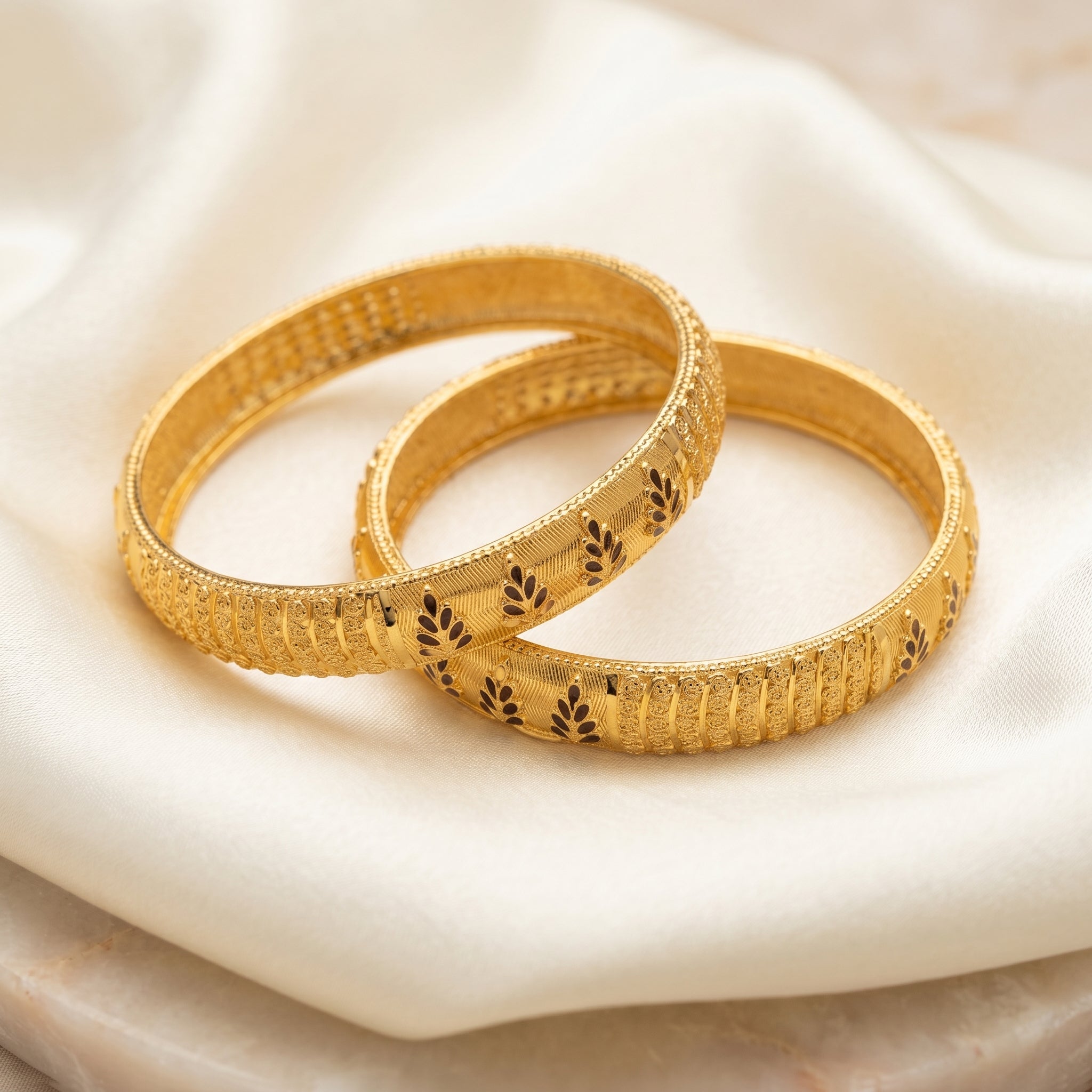Gold Black Meenakari Palm Leaf Panel Bangle Pair