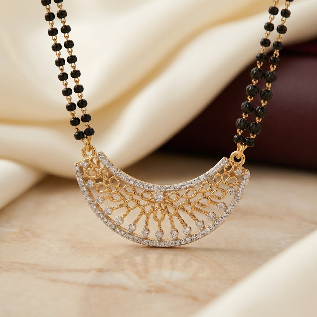 Gold CZ Crescent Fan Short Mangalsutra