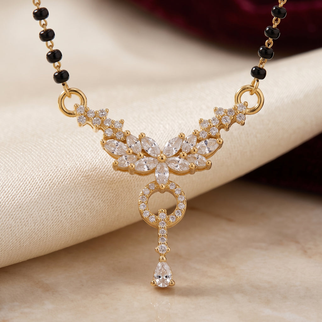 Gold CZ Floral Drop Short Mangalsutra