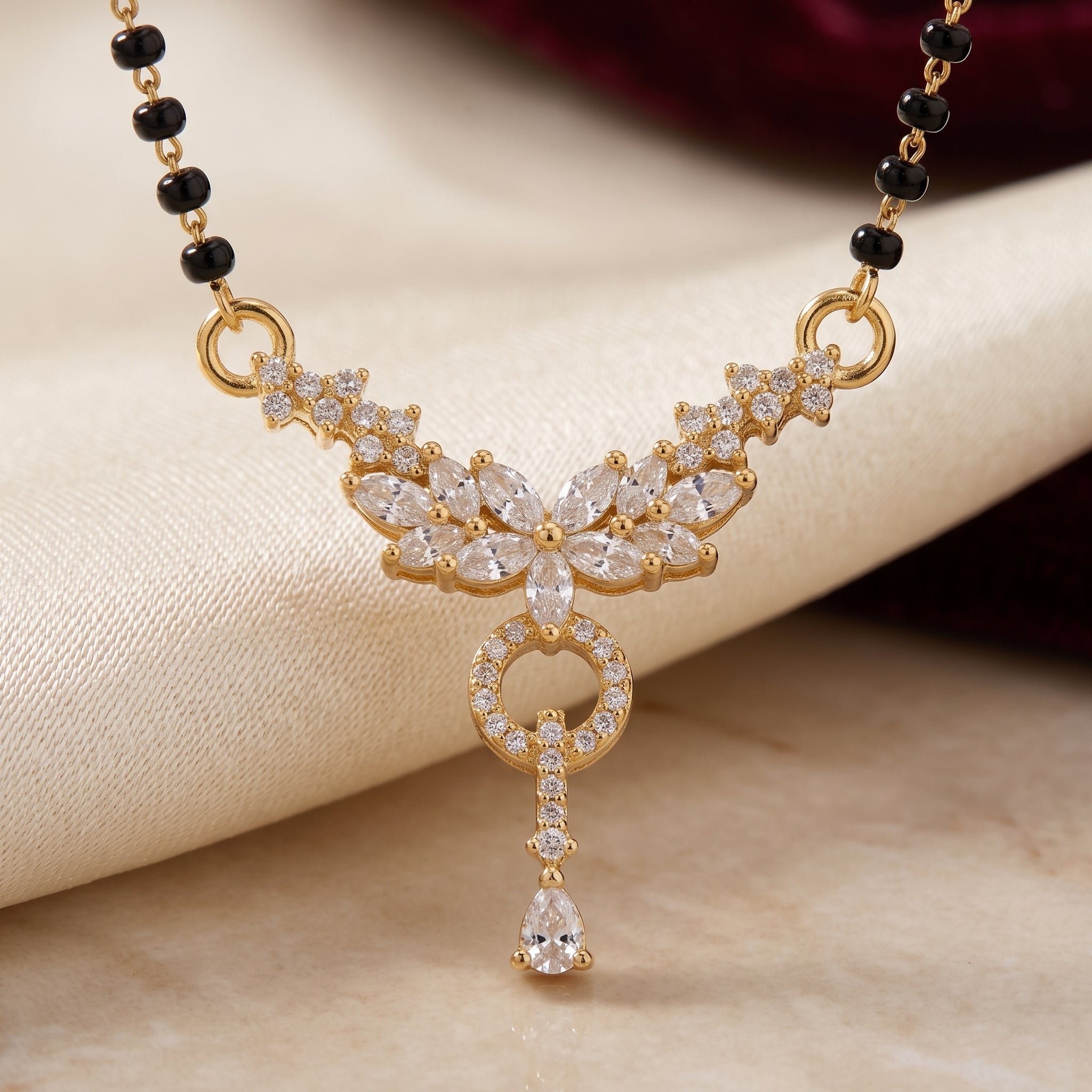 Gold CZ Floral Drop Short Mangalsutra