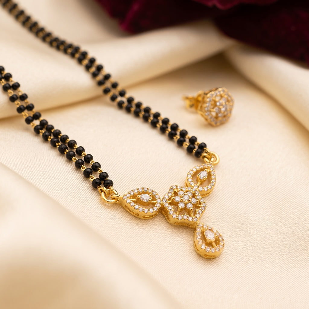 Gold CZ Floral Trio Short Mangalsutra