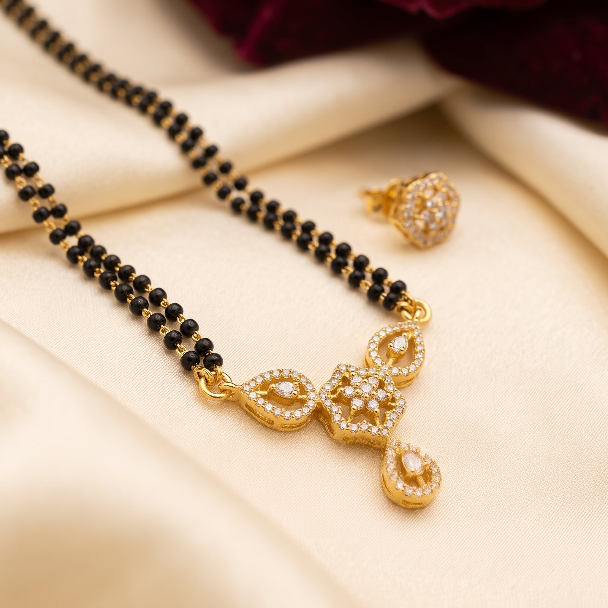 Gold CZ Floral Trio Short Mangalsutra