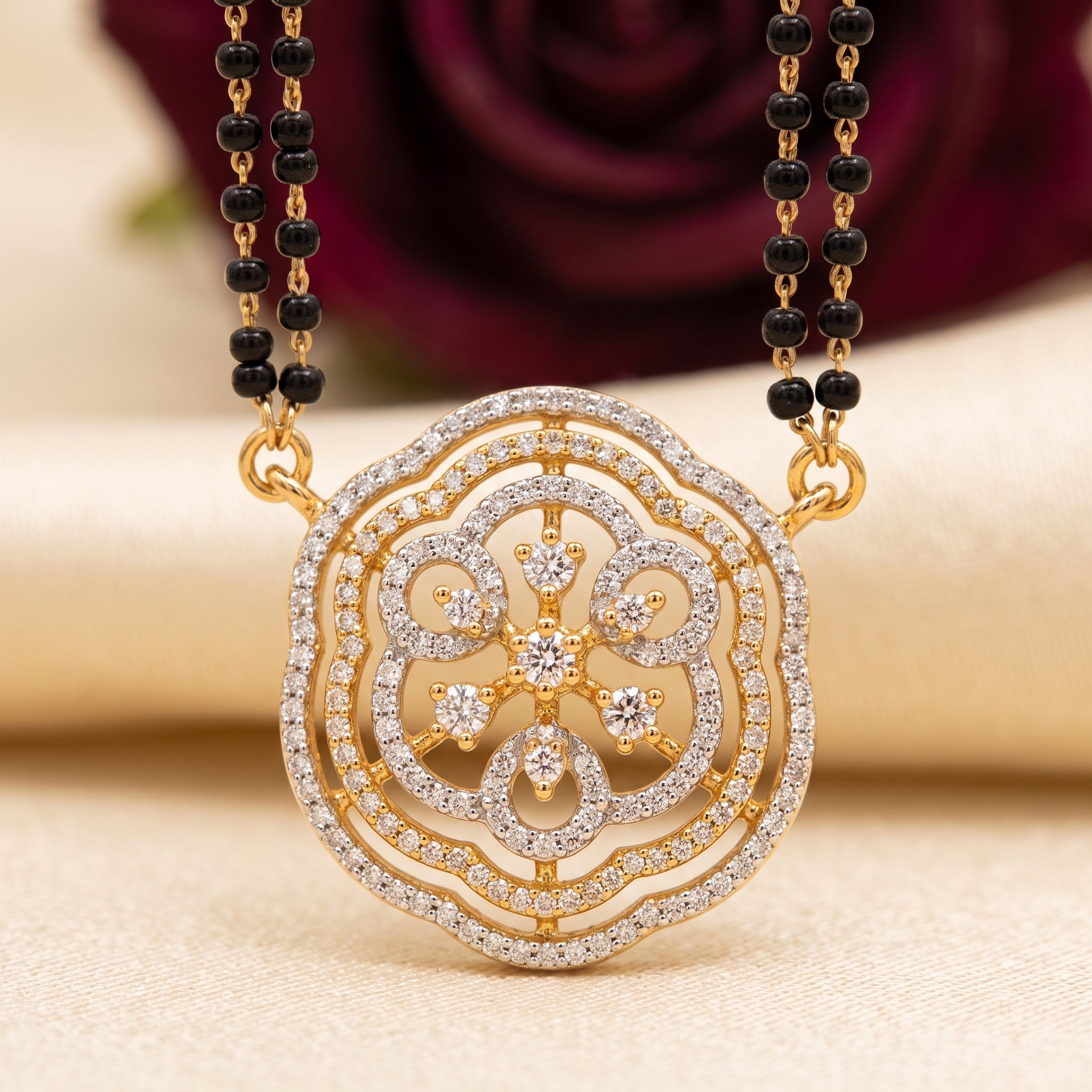 Gold CZ Medallion Short Mangalsutra