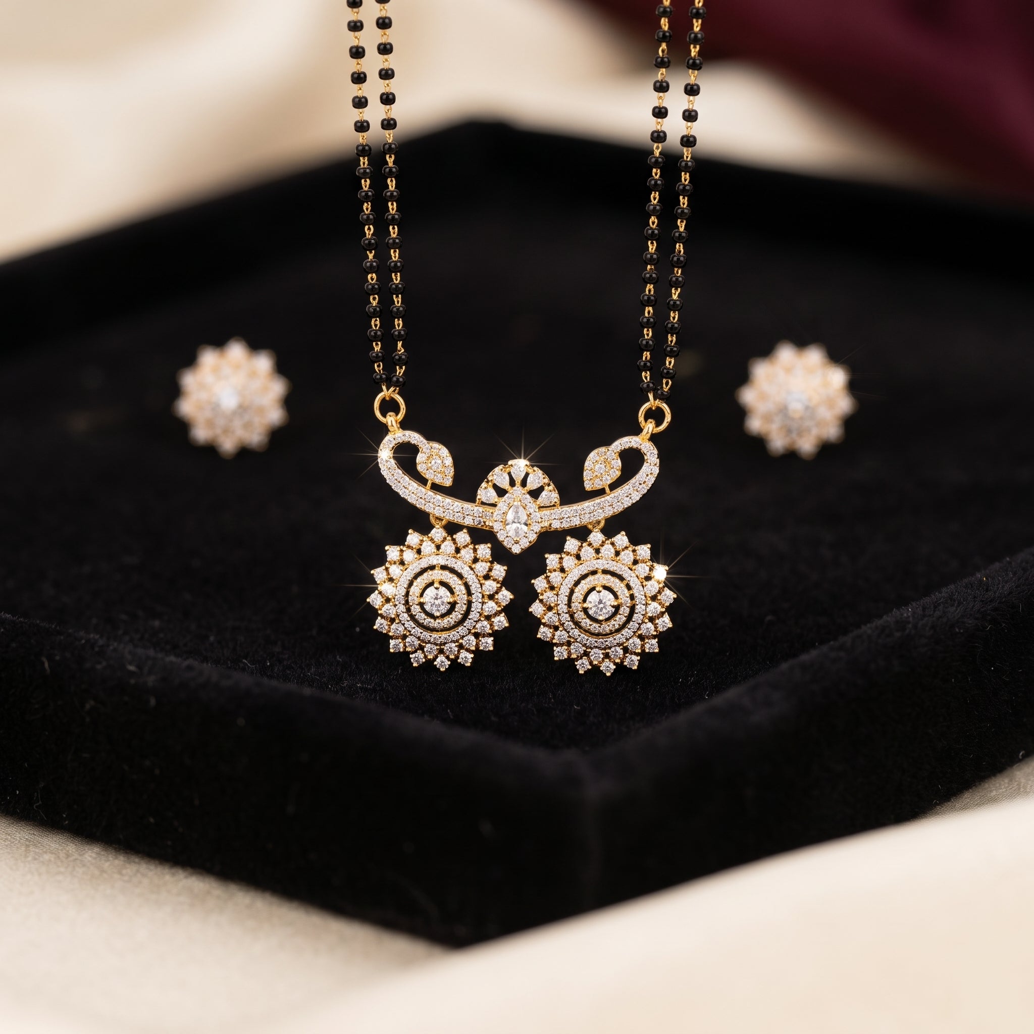 Gold CZ Twin Sunburst Short Mangalsutra