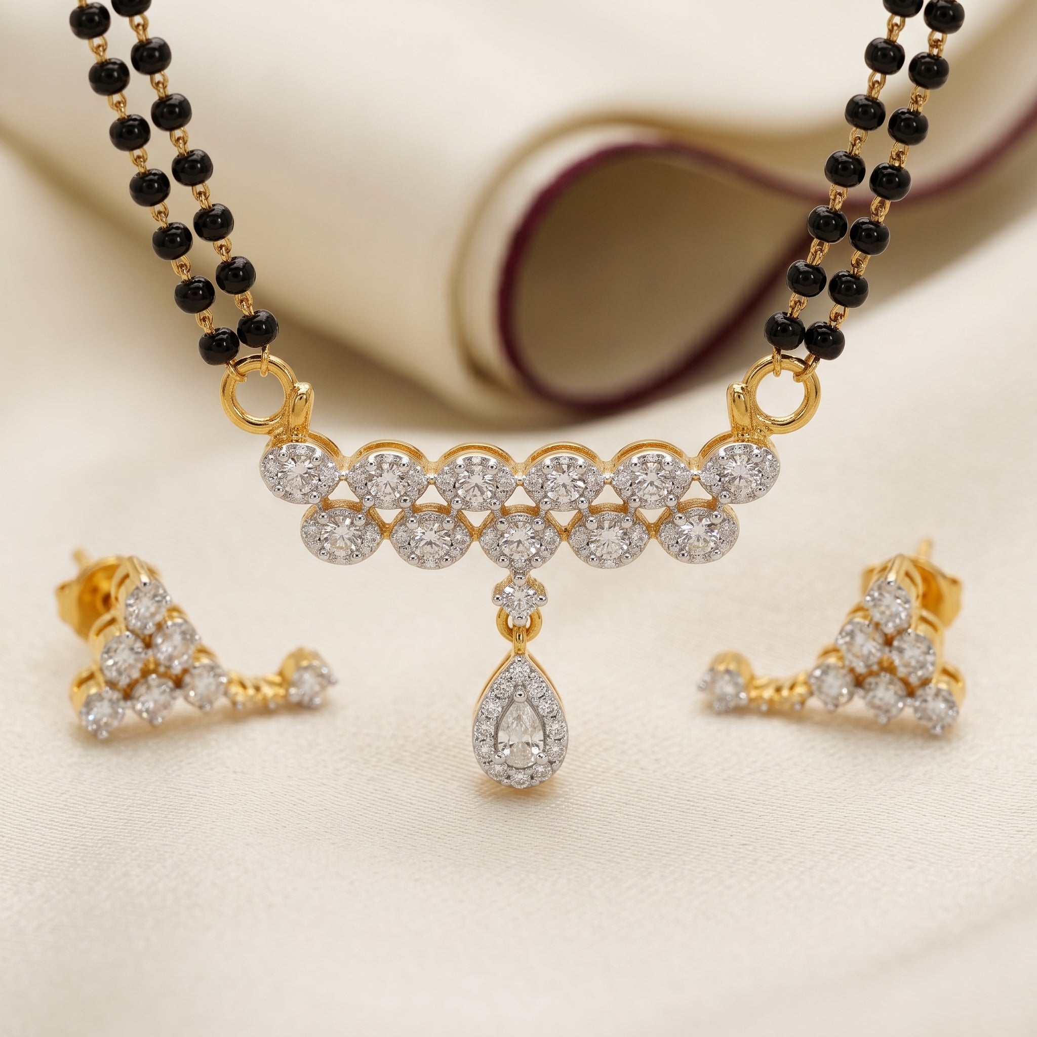 Gold CZ Double Row Drop Short Mangalsutra