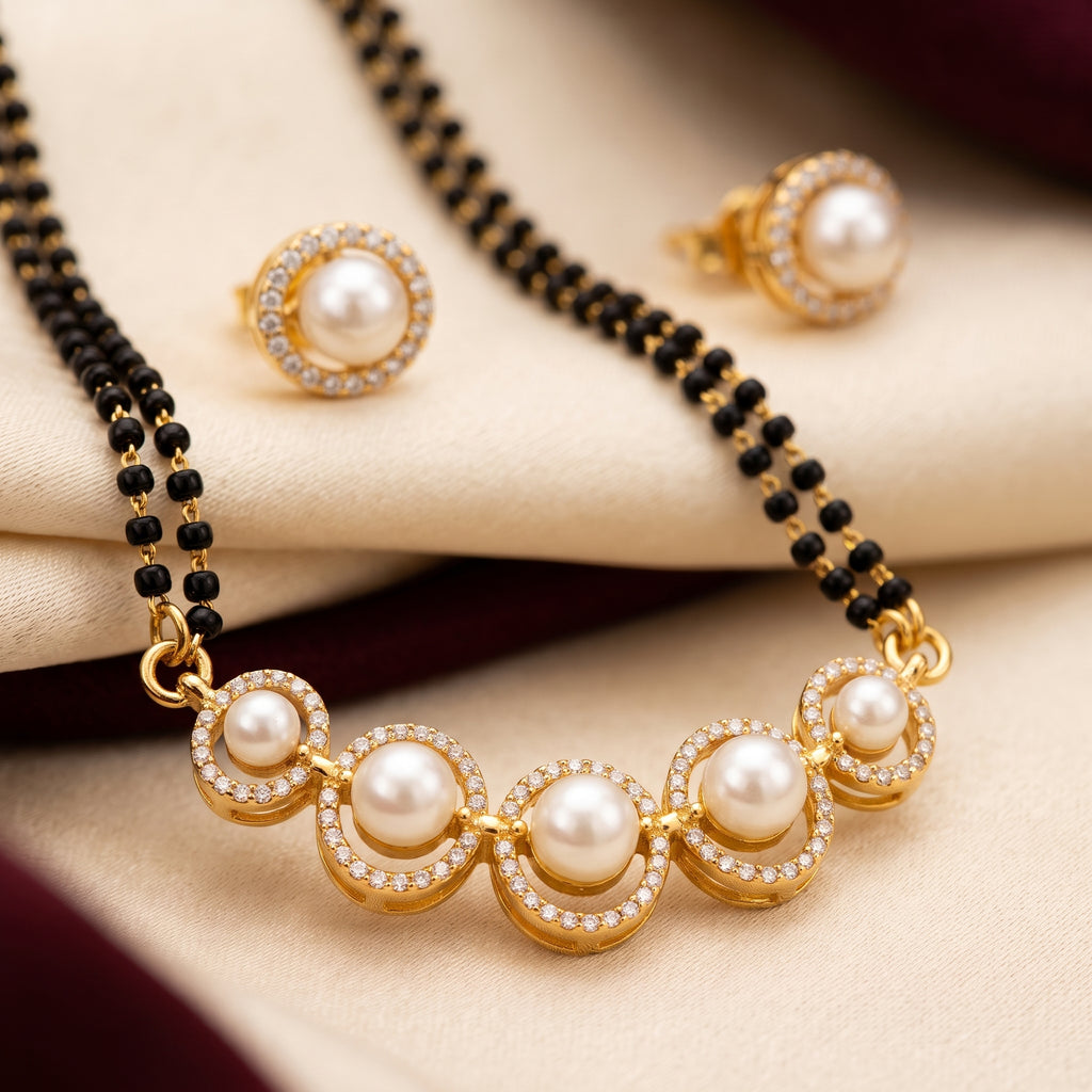 Gold Pearl Halo Row Short Mangalsutra