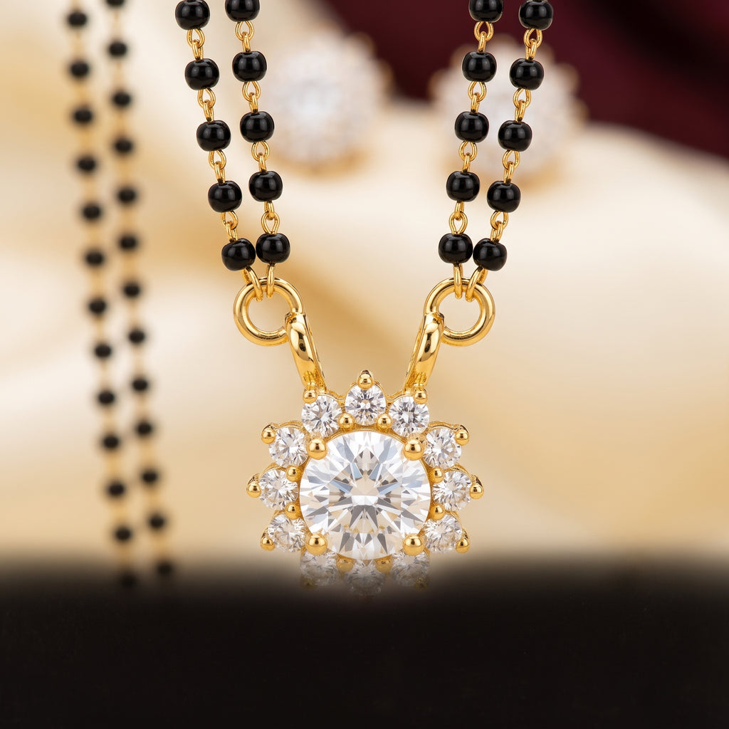 Gold CZ Sunburst Solitaire Short Mangalsutra