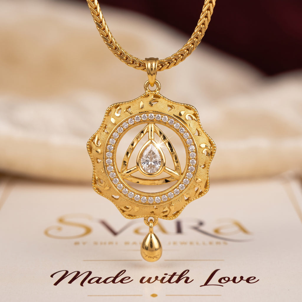Gold Antique Scalloped Medallion CZ Chain Necklace