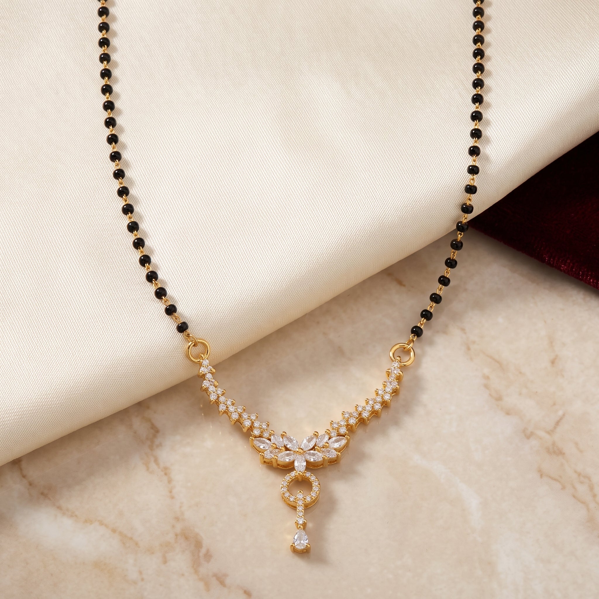 Gold CZ Floral Drop Short Mangalsutra