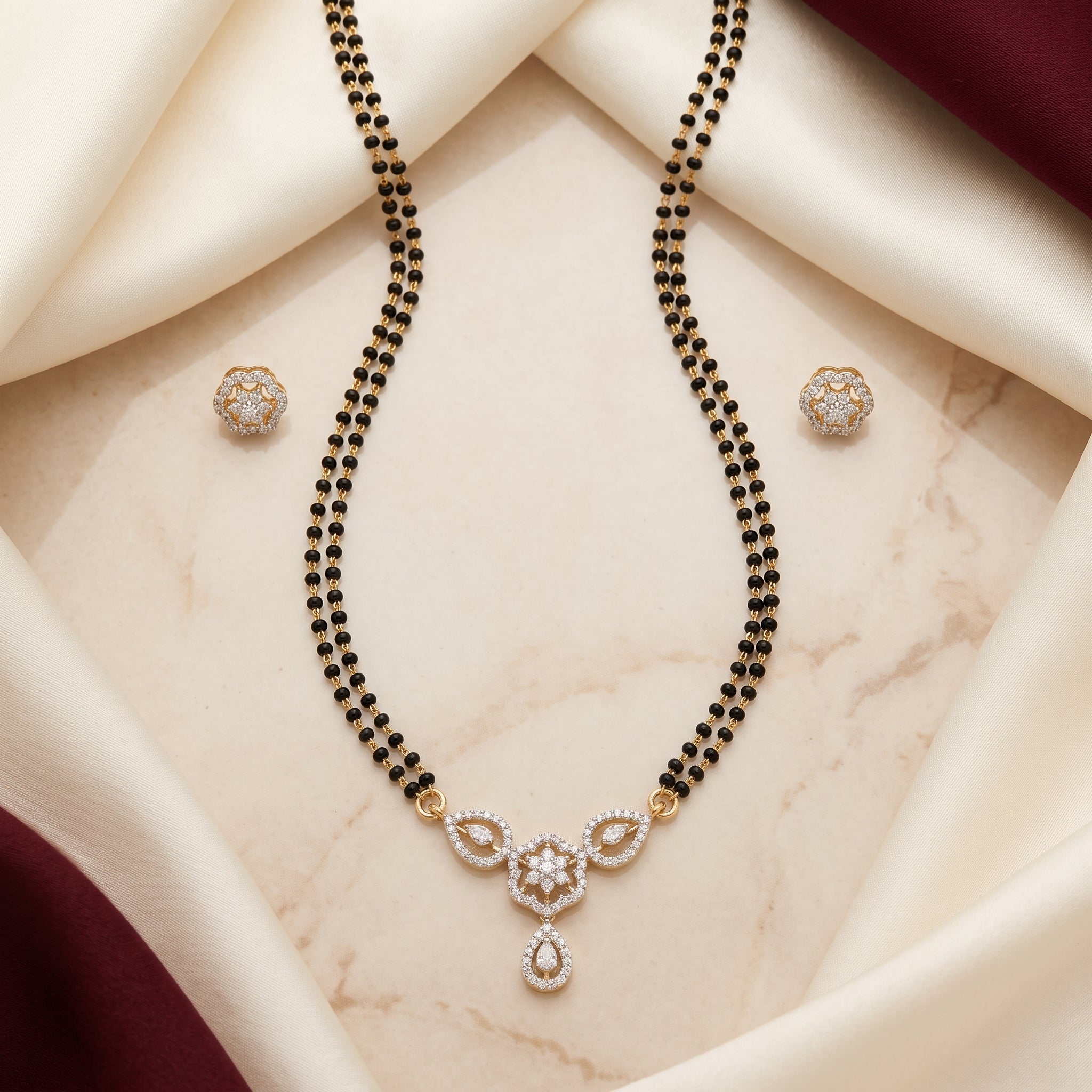 Gold CZ Floral Trio Short Mangalsutra