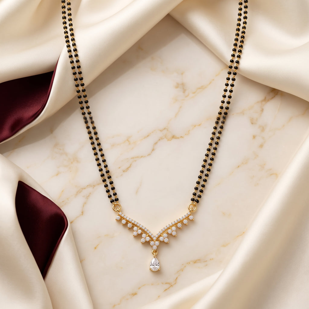 Gold CZ Cluster V Short Mangalsutra