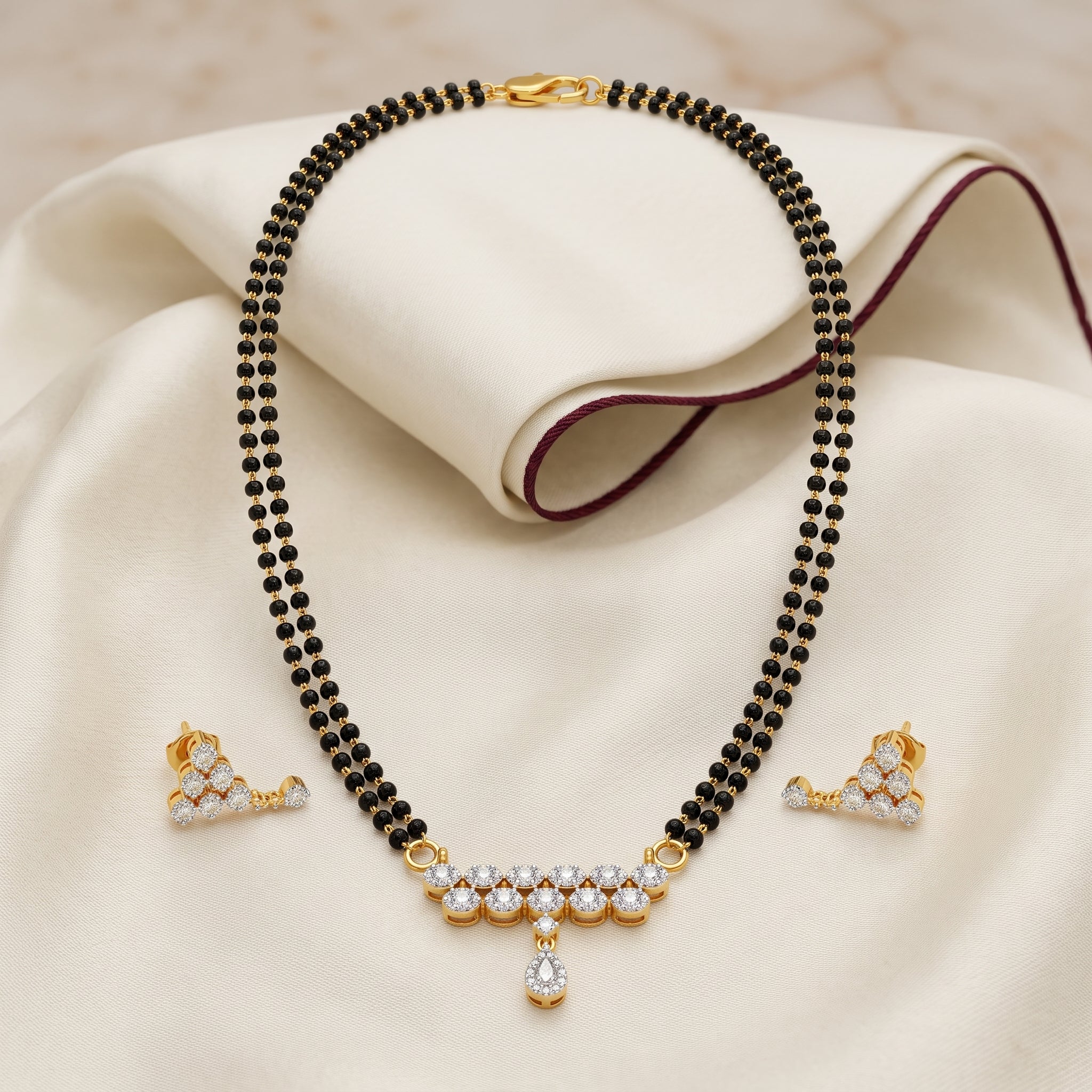 Gold CZ Double Row Drop Short Mangalsutra