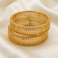 Gold Wide Rope-Bar Diagonal Open-Grille Bangle Pair