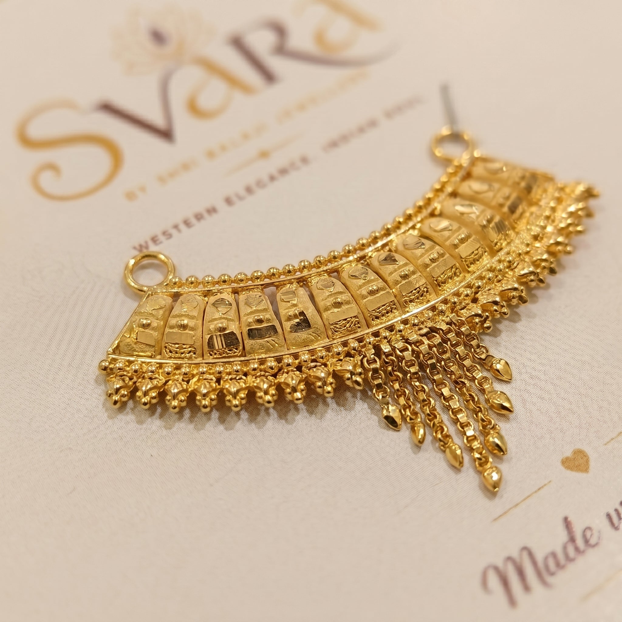 Gold Engraved Bar Fringe Collar Necklace Set