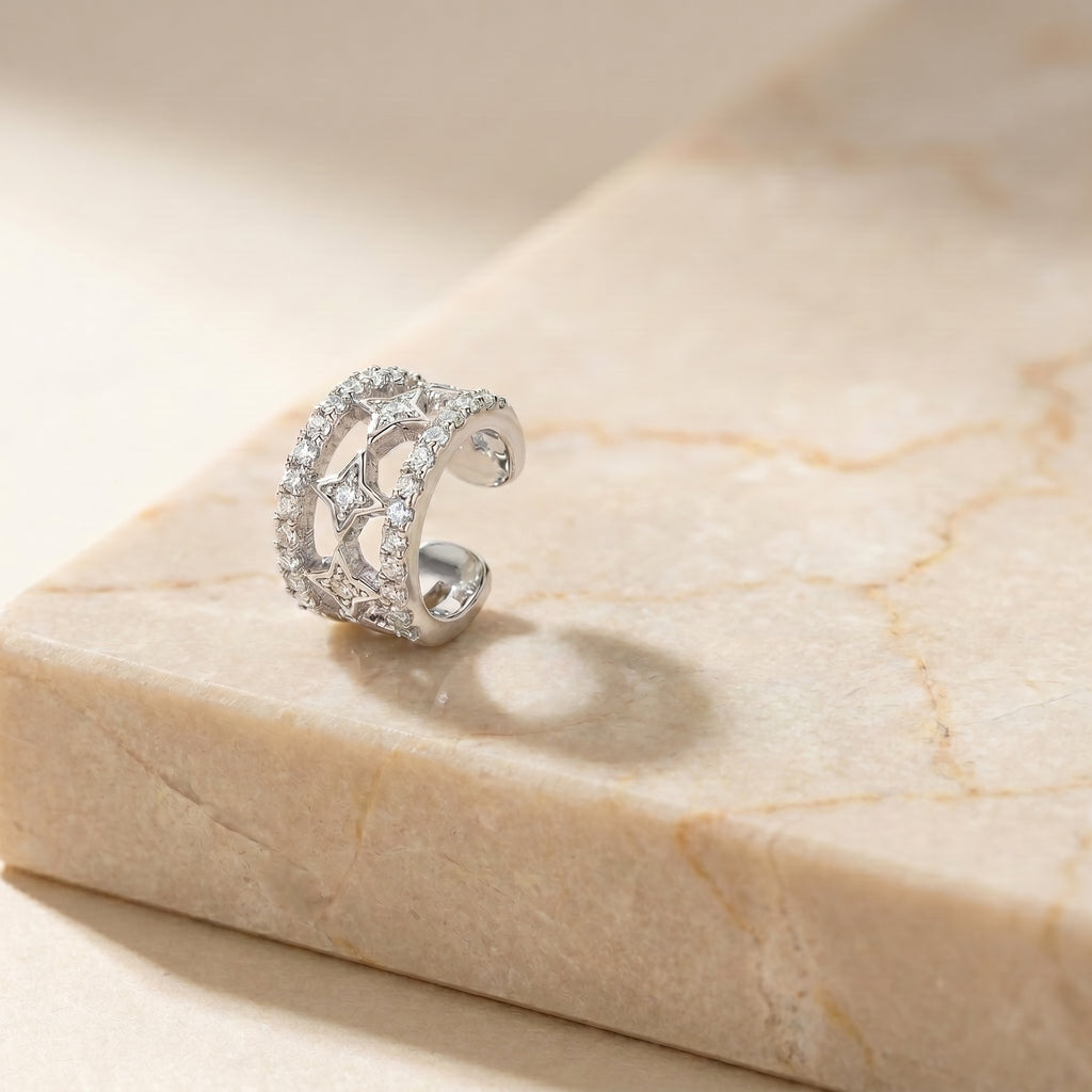 Silver Star Cutout Wide Earring
