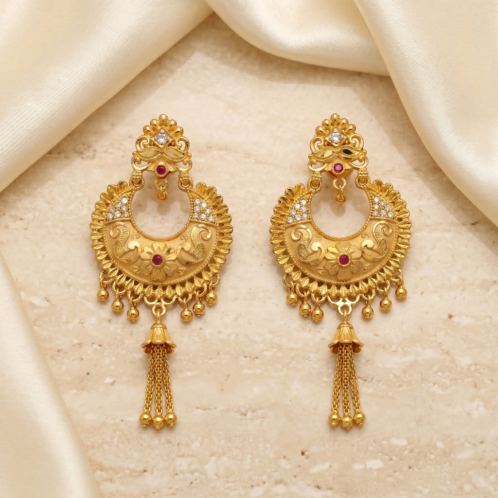 Gold Antique Ruby Chandbali Earrings