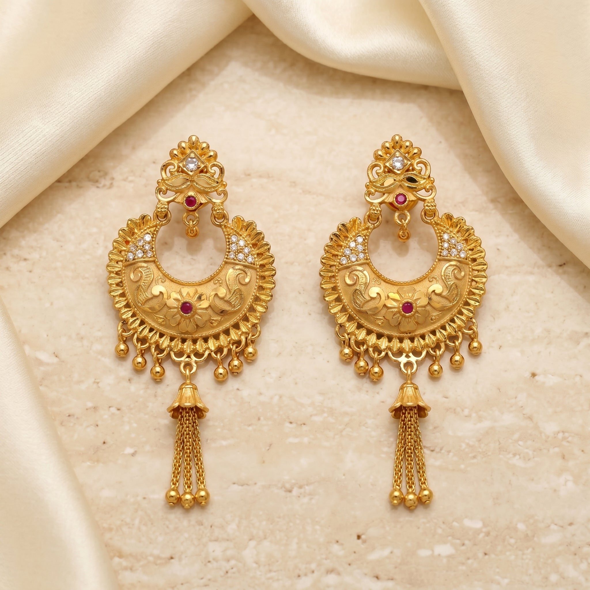 Gold Antique Ruby Chandbali Earrings