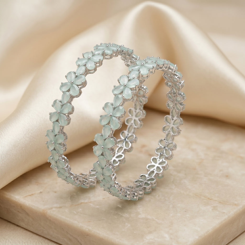 Mint Floral Petal CZ Eternity Bangle Pair