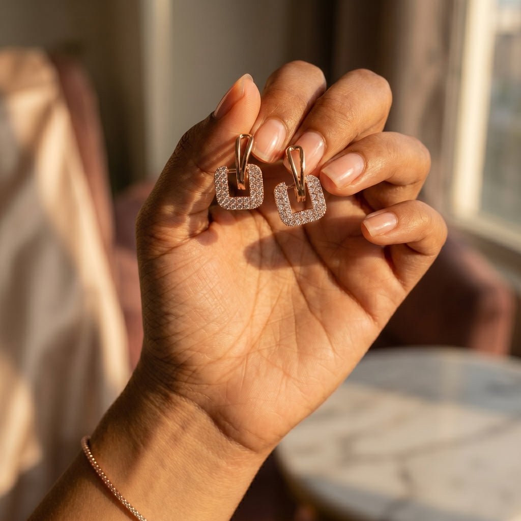 Rose Gold Square Pavé Link Drop