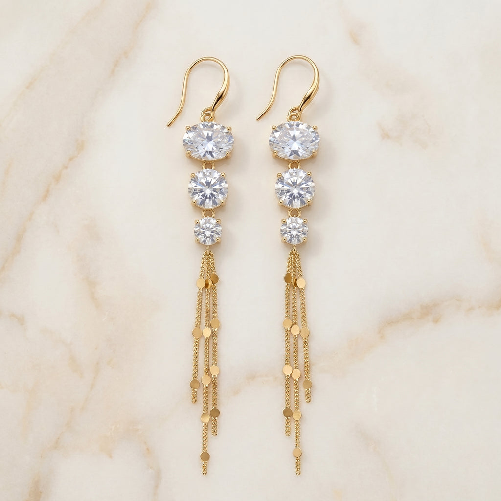 Gold CZ Cascade Tassel Drop
