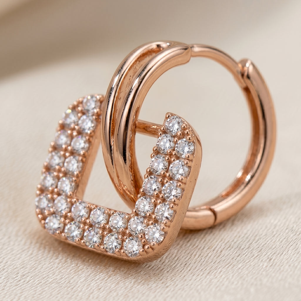 Rose Gold Square Pavé Link Drop
