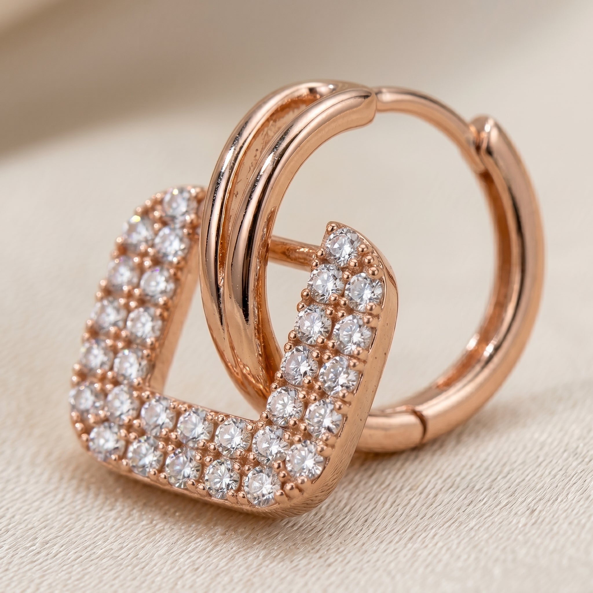 Rose Gold Square Pavé Link Drop