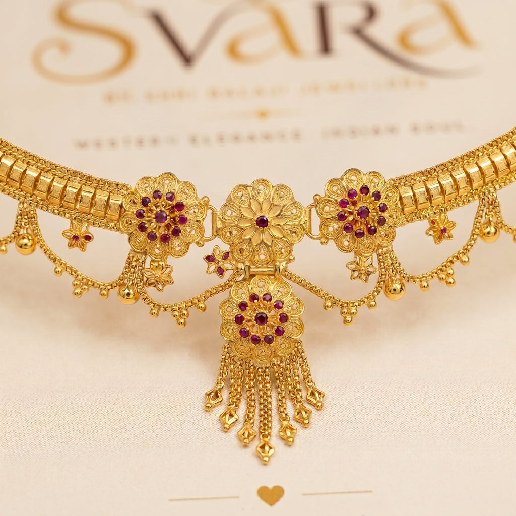 Gold Floral Pearl Ruby Granular Kamarband