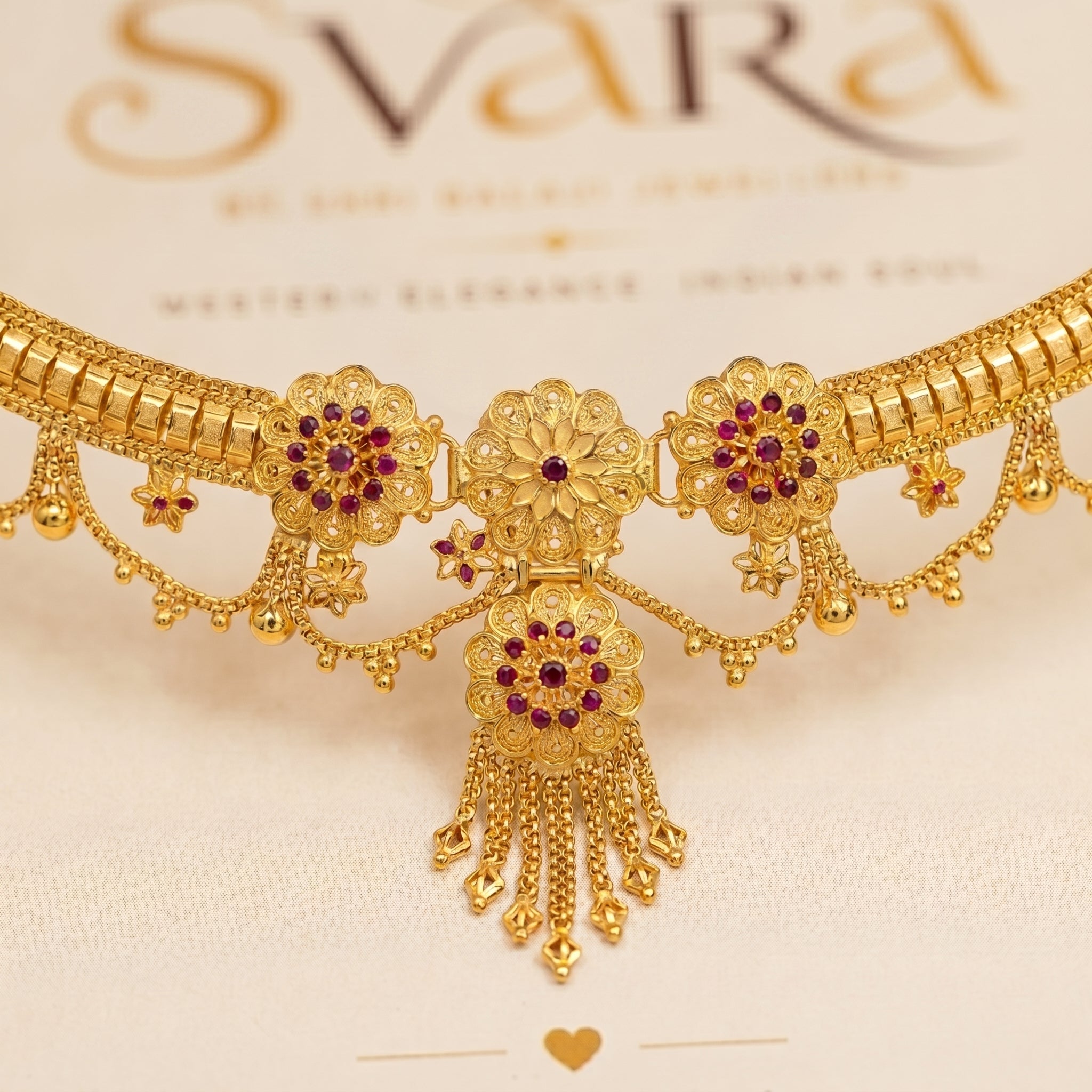Gold Floral Pearl Ruby Granular Kamarband
